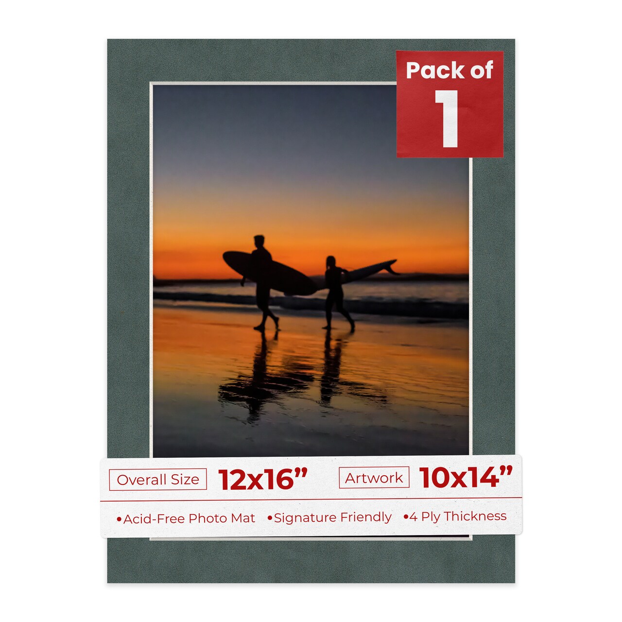 Dark Grey Suede Mat Board for 12x16 Frames - Fits 10x14 Photos